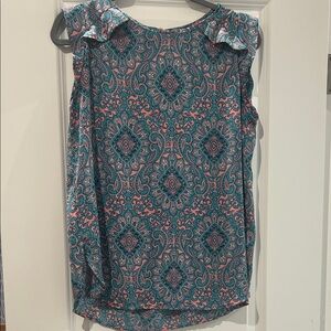 LOFT Women’s Size Small Teal and Pink Paisley Blouse Ruffles Sleeveless Tank top